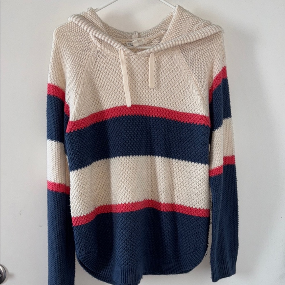 Cloud Chaser Cream and Blue Cowl Neck Sweater